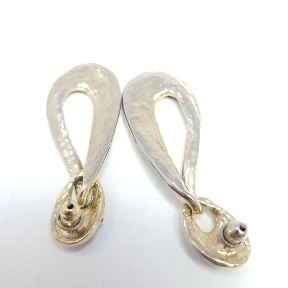 Vintage Funky Door Knocker Style Dangle Post Earrings, Gold Tone Enamel Estate - Picture 3 of 6